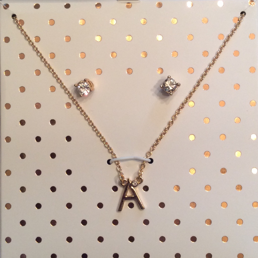 New Initial A Charm Necklace Earrings Jewelry Set